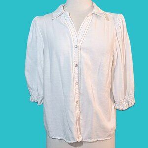 Democracy Boho Tan Stitching Blouse Size L Preowned